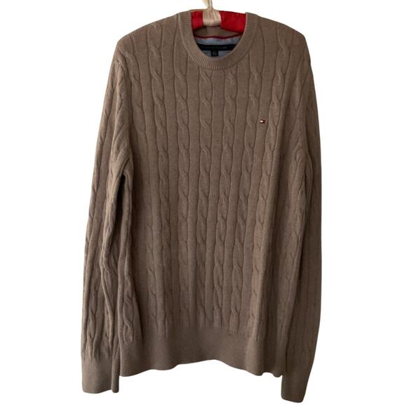 Tommy Hilfiger Men’s Beige Cable Knit Cotton Sweater Size XL Classic Pullover - Picture 1 of 4